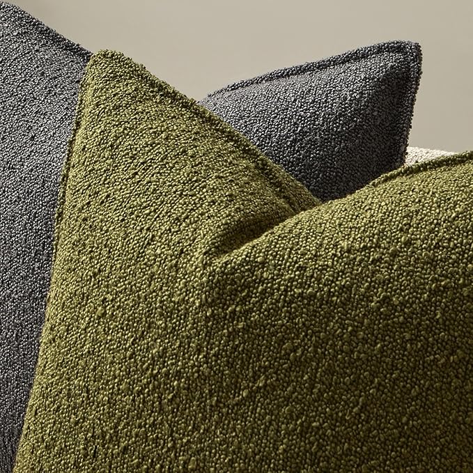 JUSPURBET 24x24 Pillow Covers Set of 2 Decorative Throw Pillow Covers Case for Couch Sofa Bed Soft Boucle Textured Cushion Covers with Hidden Zipper for Home Decor Living Room,Olive Green
