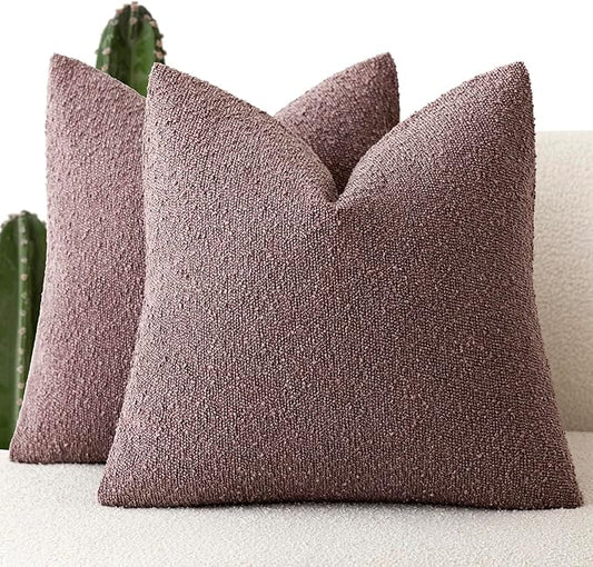 Foindtower Set of 2, Decorative Textured Boucle Throw Pillow Covers Accent Solid Pillow Cases Neutral Soft Cozy Couch Cushion Case for Chair Sofa Bedroom Living Room Home Decor 16x16 Inch Dark Purple