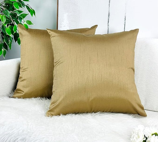 Aiking Home 24x24 Inches Faux Silk Square European Shams, Zipper Closure, Brass (Set of 2)