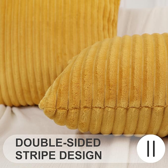 Simmore Decorative Spring Euro Sham Throw Pillow Covers 24x24 Set of 2, Soft Natural Plush Flannel Double-Sided Fluffy Couch Pillow Covers for Sofa Living Room, Mustard Yellow