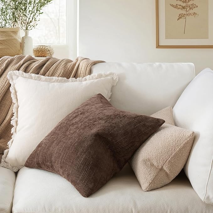 MIULEE Pack of 2 Decorative Throw Pillow Covers Soft Chenille Euro Sham Throw Pillows Solid Textured Cushion Covers for Bed Couch Sofa Bedroom Living Room 26x26 Inch, Chocolate