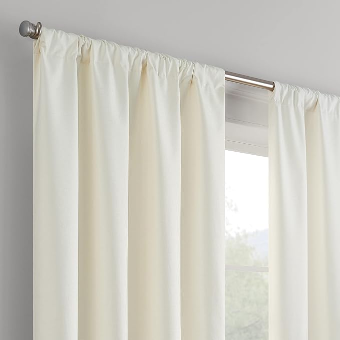 Eclipse Kendall Modern Blackout Thermal Rod Pocket Window Curtain for Bedroom or Living Room (1 Panel), 42 X 84, Ivory