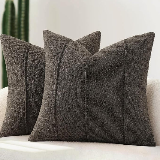 YCOLL Textured Boucle Throw Pillow Covers 24x24 Pack of 2 - Soft Neutral Striped Cushion Covers, Cozy Accent Decorative Pillow Covers for Couch, Sofa, Bed, Living Room (Dark Gray)