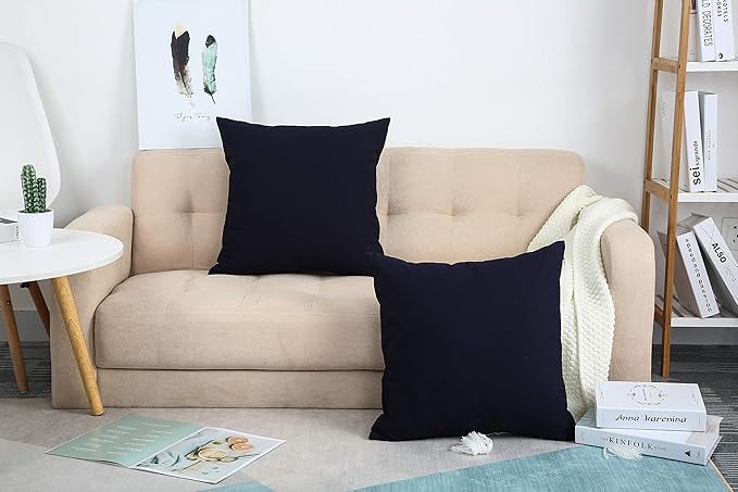 TangDepot Handmade Decorative Solid 100% Cotton Canvas Throw Pillow Covers/Pillow Shams, (14"x14", Dark Navy)