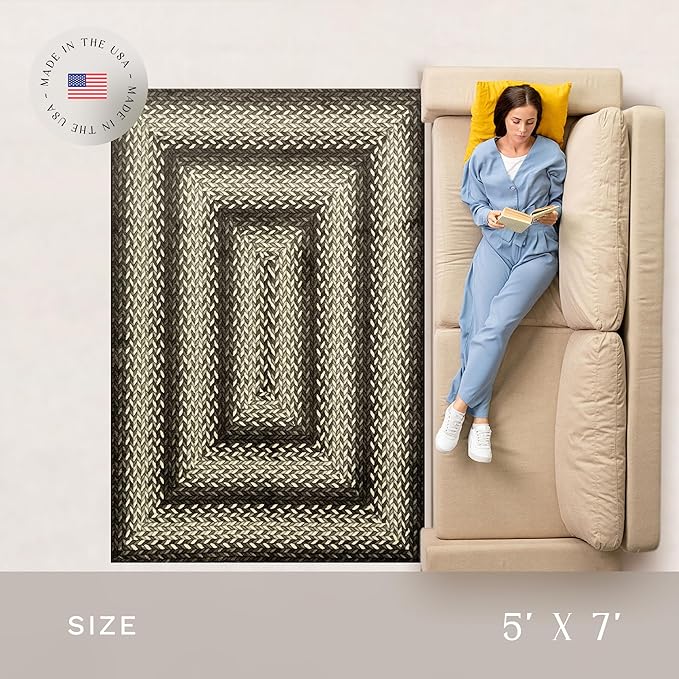 Maples Rugs Marion Bohemian Braided Design Print Area Rug – Made in USA – Washable, Non Slip Indoor Carpet for Entryway, Foyer, Kitchen, and Bathroom, 34" x 20", Black