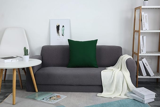 TangDepot Handmade Decorative Solid 100% Cotton Canvas Throw Pillow Covers/Pillow Shams, (20"x20", Deep Green)