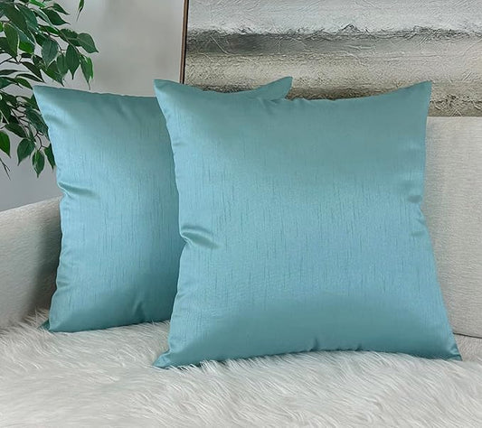 Aiking Home 20x20 Inches Faux Silk Square Throw Pillow Cover, Zipper Closure, Aqua (Set of 2)