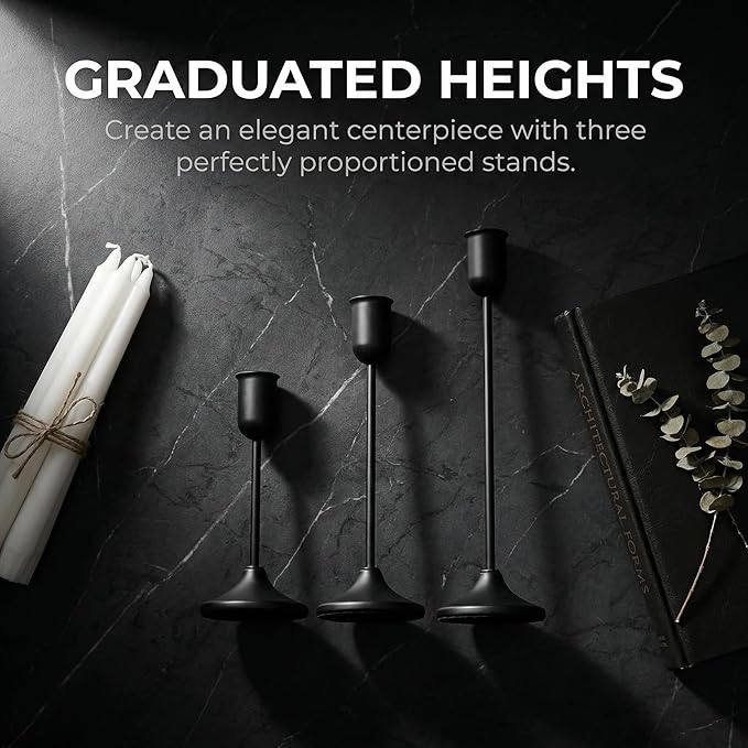 18 Pcs Black Candlestick Holders Set - Vintage Brass Taper Candle Holder for Pillar Candles - Modern Decorative Centerpiece for Wedding Fireplace Mantel Decor - Cozy Atmosphere Housewarming Gift