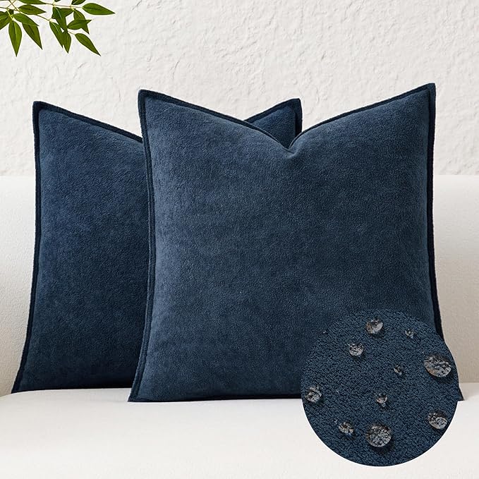 Kevin Textile Waterproof Decorative Pillow Covers Navy Blue 26x26 Inch Pack of 2 Soft Boucle Textured Euro Pillowcases Elegant Accent Pillows for Couch Sofa Chair Bed Home Decor Indoor Outdoor