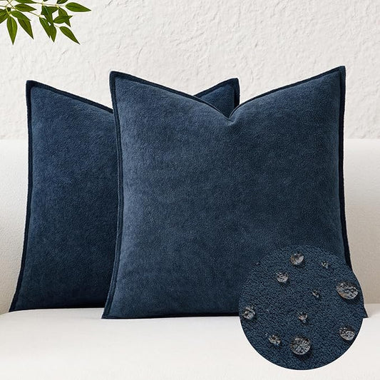 Kevin Textile Waterproof Decorative Pillow Covers Navy Blue 20x20 Inch Pack of 2 Soft Boucle Textured Throw Pillowcases Elegant Accent Pillows for Couch Sofa Chair Bed Home Decor Indoor Outdoor