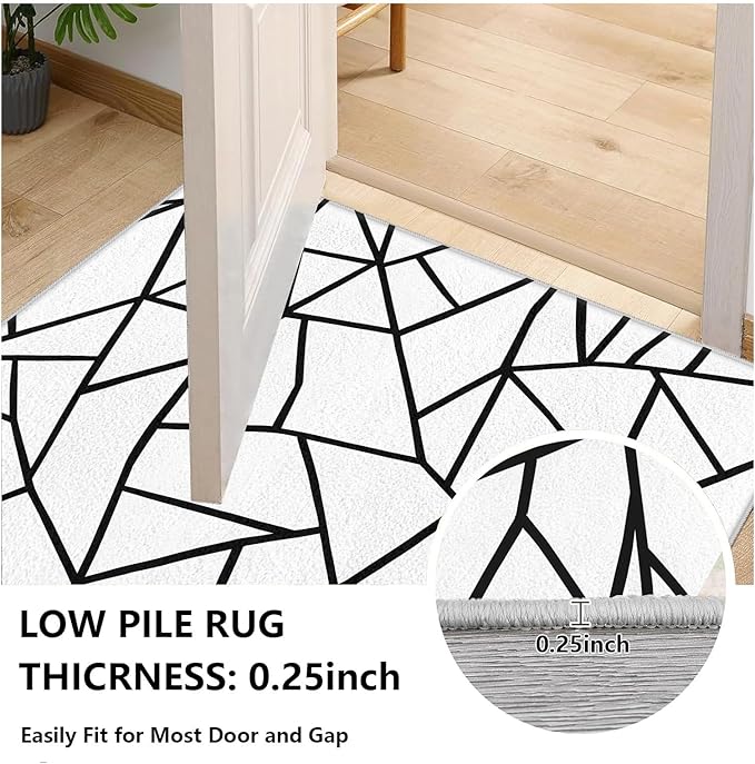 Black and White Rug, Area Rugs 5x7, Modern Abstract White and Black Rug, Geometric Rugs for Living Room Bedroom, Irregular Polygon Carpet Washable Non Slip Home Decor
