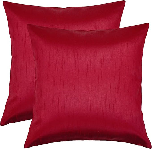 Aiking Home 20x20 Inches Faux Silk Square Throw Pillow Cover, Zipper Closure, Red (Set of 2)