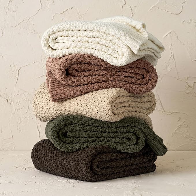 EVERGRACEHOME Chunky Chenille Knit Throw Blanket for Couch, Soft Luxurious Moss Stitch Blankets for Bed, Cozy Decorative Farmhouse Knitted Throws for Sofa, Terracotta Clay, 50" x 60"