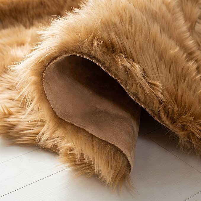 SAFAVIEH Faux Sheep Skin Collection 8' x 10' Camel FSS115E Silken Glam 2.35-inch Thick Area Rug