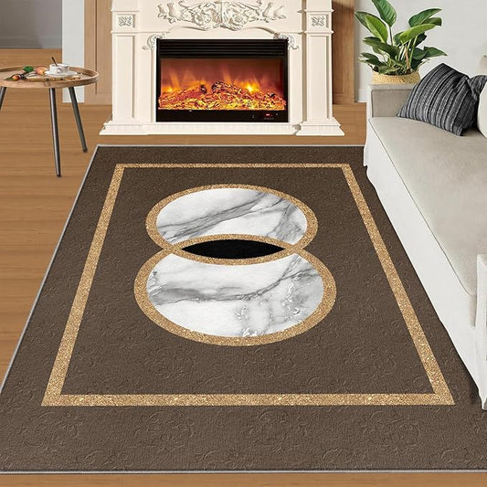Brown Marble Bedroom Rug Vintage Mid-Century Geometric Rug Marble Pattern Decor Rugs Circle Rectangle Gilded Geometry Floor Mat Elegant Decor for Living Room 3x4ft