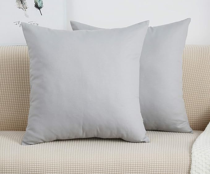 TangDepot Handmade Decorative Solid 100% Cotton Canvas Throw Pillow Covers/Cushion Covers, 45 Colors Available - (20" x20" , Gray Stone, 2 Count (Pack of 1))
