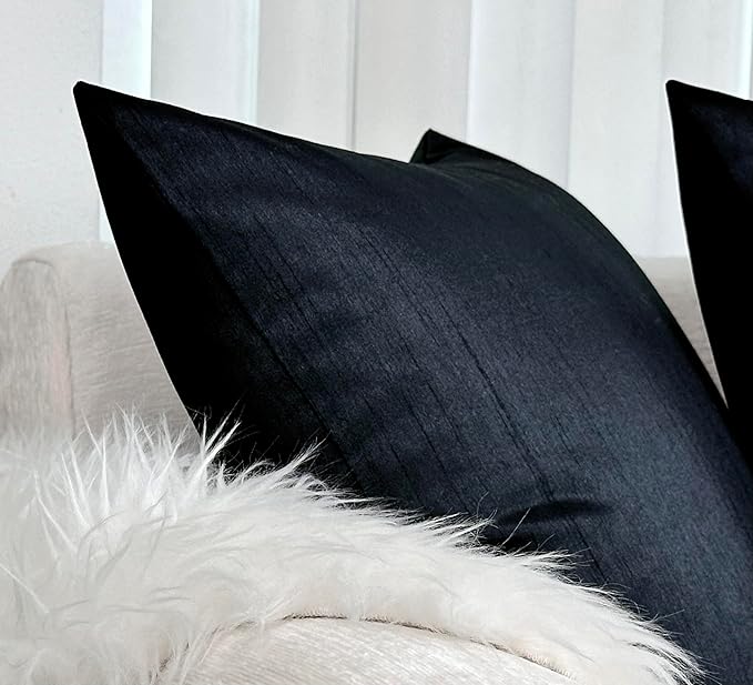 Aiking Home Collection 26x26 Inches Faux Silk Square European Shams, Zipper Closure, Black (Set of 2)