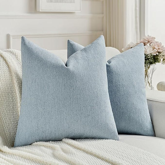 FUTEI Denim Blue Chenille Decorative Throw Pillow Covers 20x20 Inch Set of 2,Soft Cozy Faux Linen Textured Cushion Case,Farmhouse Home Decor for Couch Living Room