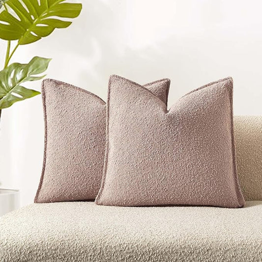 JUSPURBET Pink Decorative Pillow Covers 22x22 Set of 2 Throw Pillow Covers for Couch Sofa Bed Cozy Boucle Textured Cushion Covers Cases with Hidden Zipper for Living Room Home Decor