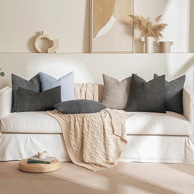 MIULEE 20x20 Inch Decorative Pillow Covers for Couch Bed Set of 2 Textured Boucle Neutral Winter Throw Pillows Cloud Grey Accent Solid Cushion Pillowcases Sofa Livingroom Home Decor