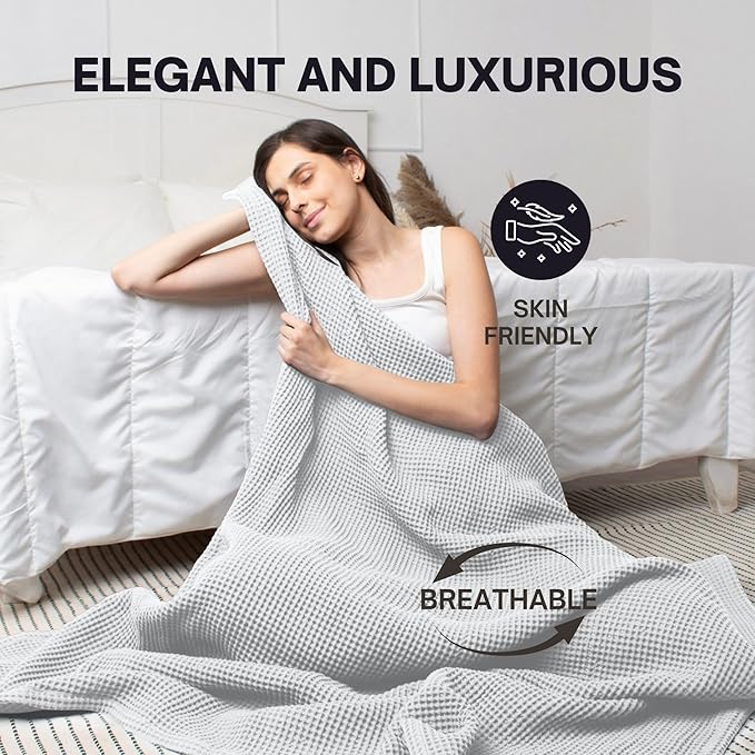 100% Cotton Waffle Blankets for Bed - King (104" x 90") Lightweight, Breathable and Soft, Waffle Weave Blanket for All-Season - Summer, Spring, Winter (White)