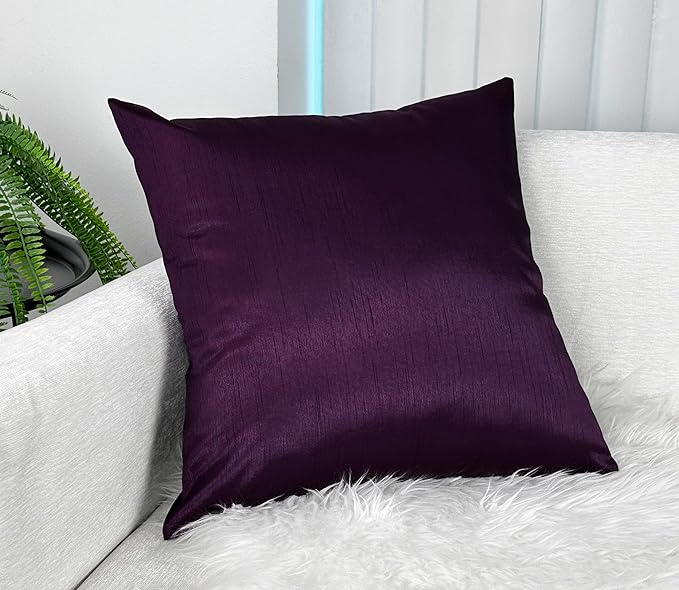 Aiking Home 18x18 Inches Faux Silk Square Throw Pillow Cover, Zipper Closure, Eggplant (Set of 2)