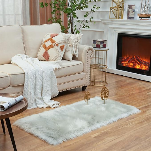 EasyJoy Ultra Soft Fluffy Shaggy Area Rug Faux Fur Rug Chair Cover Seat Pad Fuzzy Area Rug for Bedroom Floor Sofa Living Room (2 x 4 ft Rectangle, Light Grey)