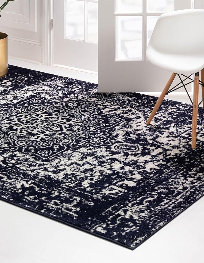 Rugs.com Arlington Collection Rug – 6' x 9' Navy Blue Medium-Pile Rug Perfect for Living Rooms, Large Dining Rooms, Open Floorplans
