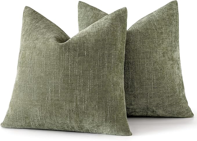 MIULEE Pack of 2 Decorative Throw Pillow Covers Soft Chenille Throw Pillows Solid Textured Cushion Covers for Spring Couch Sofa Bedroom Living Room 18x18 Inch, Sage Geen