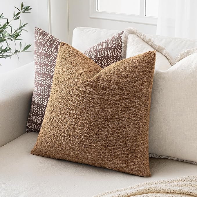 MIULEE 20x20 Inch Decorative Pillow Covers for Couch Bed Set of 2 Textured Boucle Neutral Winter Throw Pillows Brown Accent Solid Cushion Vintage Pillowcases Sofa Livingroom Home Decor