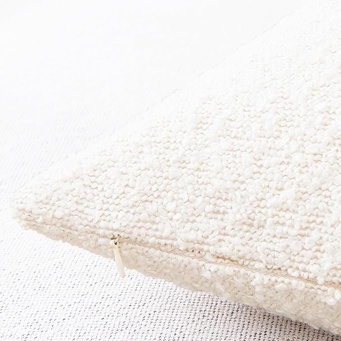 Mixhug Decorative Boucle Throw Pillow Covers, Cream, 12 x 20 Inches, Pack of 2 - Textured Boho Pillow Covers for Couch and Bed