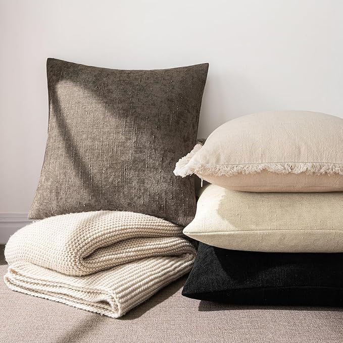 MIULEE Pack of 2 Decorative Throw Pillow Covers Soft Throw Pillows Solid Textured Cushion Covers Christmas Home Decor for Couch Sofa Bedroom Living Room 20x20 Inch, Light Beige
