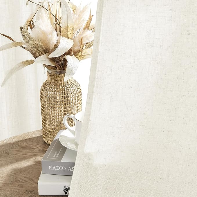 Joydeco Linen Curtains 2 Panel Set,Light Filtering, Ivory on Linen Curtains 90 Inch Curtains for Living Room, Cream Drapes 90 Inches Long Rod Pocket Back Tab Curtains (90" L x 70" W)