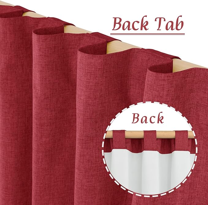 LAMIT 100% Blackout Red Linen Curtains, 63 Inches Linen Textured Thermal Bedroom Drapes Back Tab and Rod Pocket Christmas Panels with White Liner for Livingr Room, 2 Panels, 52 x 63 Inch