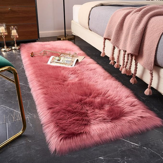EasyJoy Ultra Soft Fluffy Rugs Faux Fur Rug Chair Cover Seat Pad Fuzzy Area Rug (2x6 ft Rectangle, BlushPink)