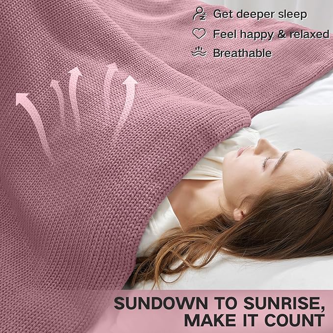 Guohaoi Knitted Weighted Blanket for Adults (Muted Pink 48"x72" 15lbs) No Beads Cooling Throw Blanket for Hot Sleepers, Home Decor Breathable Chunky Knit Heavy Blanket Use on Full Size Bed