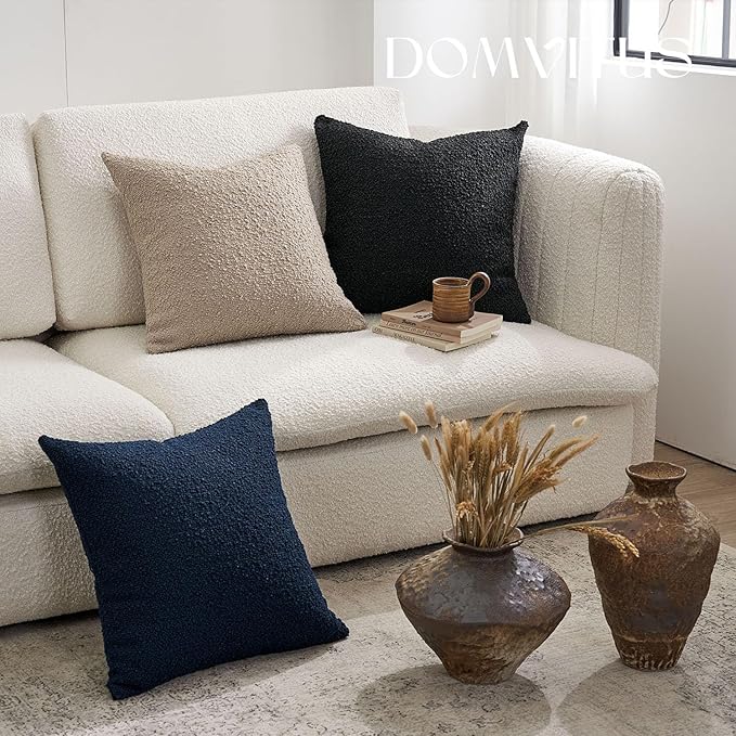 DOMVITUS Boucle Pillow Covers 20x20, Decorative Couch Pillows for Living Room, Throw Pillow Covers for Bedroom Chair Sofa Accent Couch Pillows Soft Cushion Case, 1PC, Oatmeal
