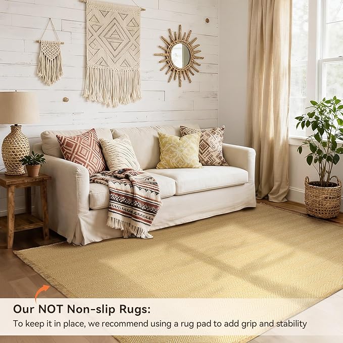 BESTSWEETIE 6x9 Washable Rug Hand-Woven Low Pile Soft Modern Farmhouse Bohemian Decor Reversible Braided Rugs with Tassels Throw Carpet for Living Room Bedroom Entryway Bathroom, Natural Jute