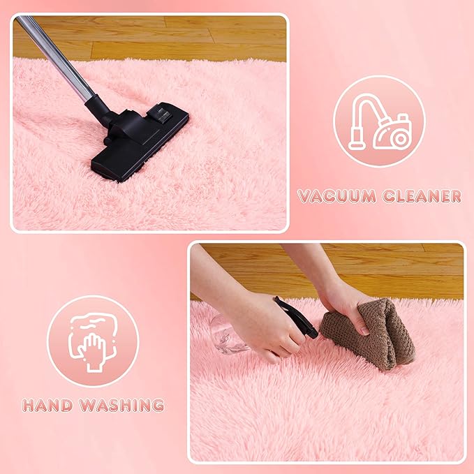 Super Fluffy Rug for Bedroom, 4x6 Shag Fuzzy Area Rug for Living Room Bedroom, Plush Soft Carpet for Girls Boys Kids, Non Slip Throw Rugs for Dorm, Modern Home Decor Aesthetic, Pink