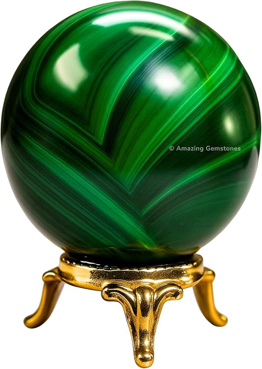 Amazing Gemstone Malachite Crystal Ball with Stand - 1.5" Inches Crystal Sphere Meditation Balls for Witchcraft and Decorative Balls