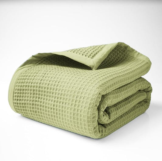 Salt Earth GOTS Certified 100% Organic Cotton Throw Blanket, 60"x80" Waffle Blankets & Throws for Bed, Throw Blanket for Couch, Cozy Christmas Blankets and Throws for Christmas Gifts (Mosstone)