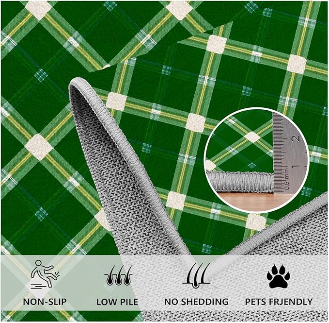 Plaid Rug - 4x5 Rug for Living Room, Geometric Stripes Soft Neutral Indoor Floor Carpet, Non-Slip Stain Resistant Modern Washable Rugs for Bedroom, Green Area Rugs