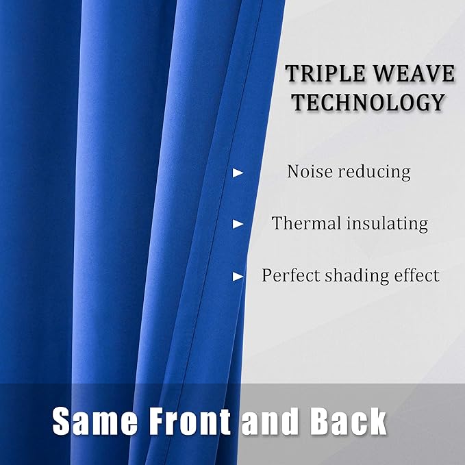 Blackout Curtain Panels/Drapes 72 Inch Length Solid Energy Efficient Room Darkening Bedroom Curtains Thermal Insulated Grommet Top 52 x 72 Inches Royal Blue