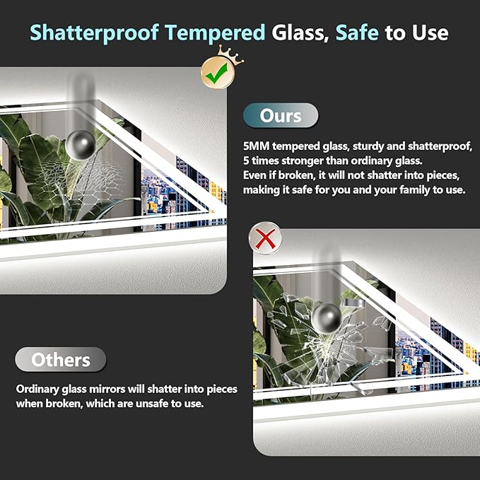 60x28 Inch LED Bathroom Mirror with Lights, Backlit & Front Lit, Anti-Fog Lighted Vanity Mirrors for Bathroom Wall, Dimmable, 3-Color Light, Memory, Shatter-Proof, Tempered Glass, ETL Listed