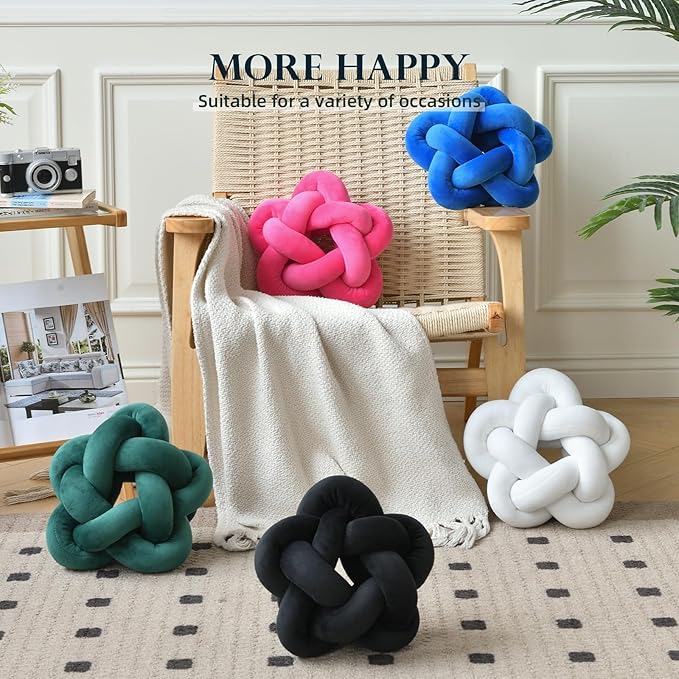 Knot Plush Throw Pillow Handmade Knotted Star Pillow Soft Sofa Lumbar Cushion Stuffed Cushion Home Office Children Room Decor, Navy Blue