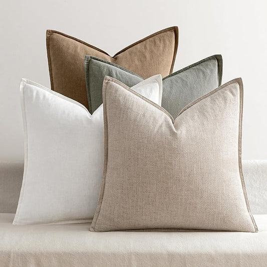 MIULEE Neutral Linen Pillow Covers Pack of 4 Decorative Natural Solid Throw Pillow Covers Soft Accent Boho Farmhouse Couch Pillowcases Modern Spring Home Decors for Living Room Bed Sofa 16x16 Inch