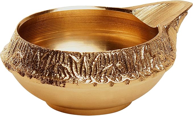 AVADOR Handmade Brass Indian Puja Oil Lamp, Golden Diya Lamp Engraved Design Diya for Diwali Pooja 2.5 Inch (12)