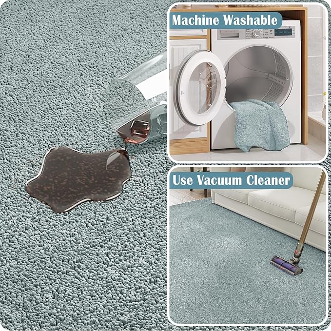 jinchan Solid Plush Area Rug 5x7 Performance Shaggy Washable Rug Indoor Soft Modern Faux Wool Cozy Non Slip Carpet for Living Room Kids Room Bedroom Dining Room Nursery Slate Blue