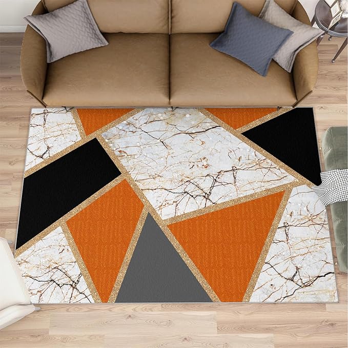 Geometric Marble Area Rugs Stone Crackle Rug Modern Abstract Marble Rug for Living Room European Medieval Geometric Rugs for Bedroom Entryway Hallway 4x5ft