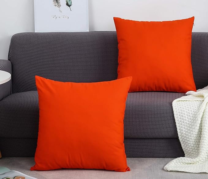 TangDepot Handmade Decorative Solid 100% Cotton Canvas Throw Pillow Covers/Pillow Shams, (16"x16", Deep Orange)